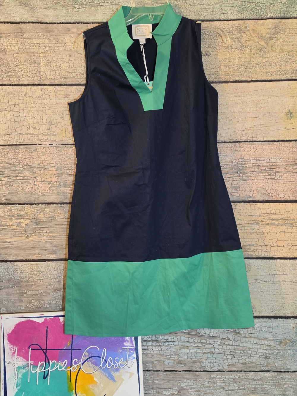 Sail to Sable Navy Dress with Green Trim Nwt